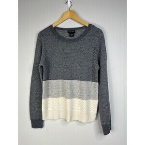 Sutton Studio Cashmere Blend Gray Stripe Crew Neck Sweater Size Large